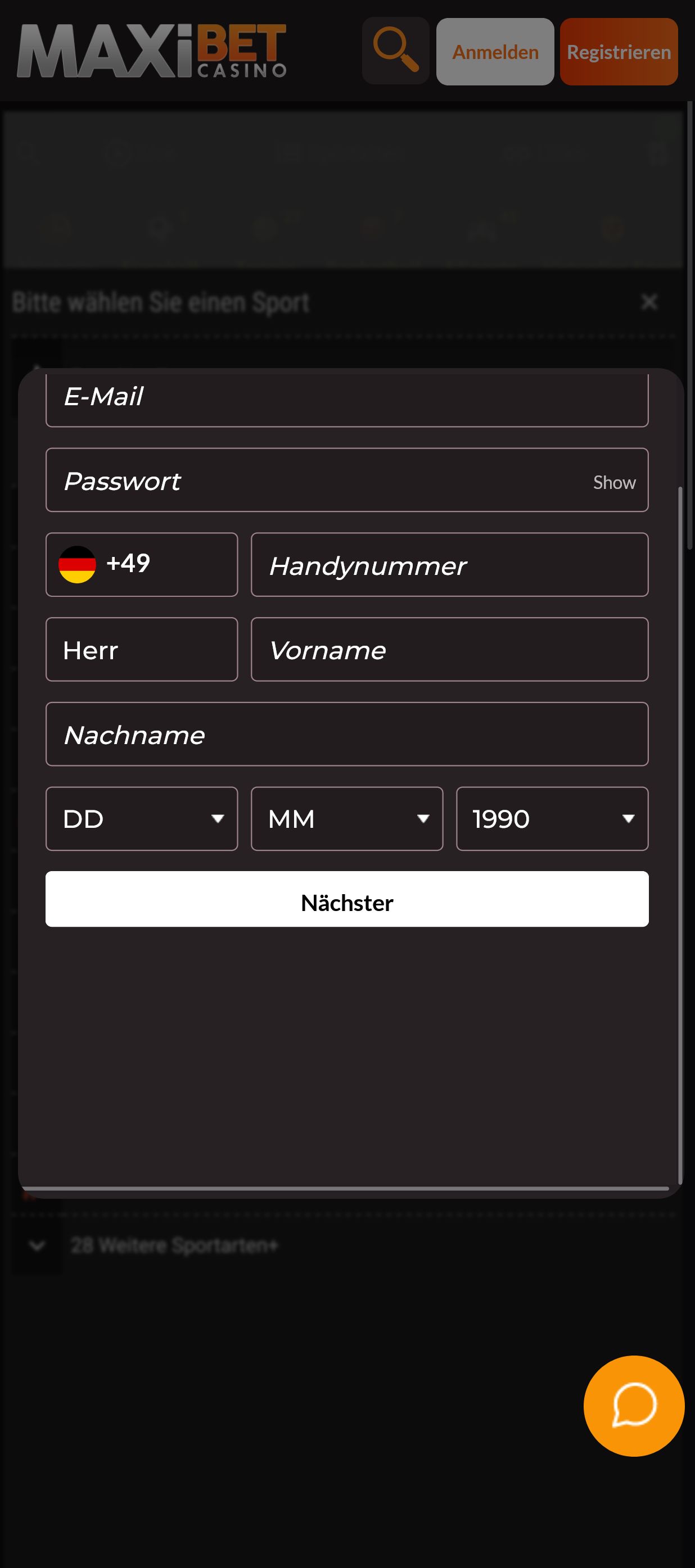 Erste Phase der Registrierung